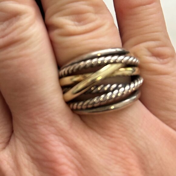 David Yurman Crossover Ring Sterling Silver with 14K Yellow Gold, 17mm, 7 row - Picture 2 of 4